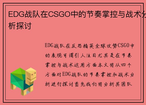 EDG战队在CSGO中的节奏掌控与战术分析探讨